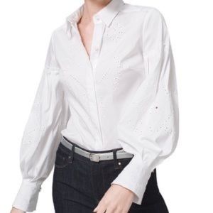 Crisp white poplin puff long sleeve blouse White House Black Market